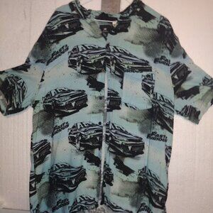 H&M FAST & FURIOUS GRAPHIC BUTTON DOWN HAWAIIAN SHIRT SIZE XXL